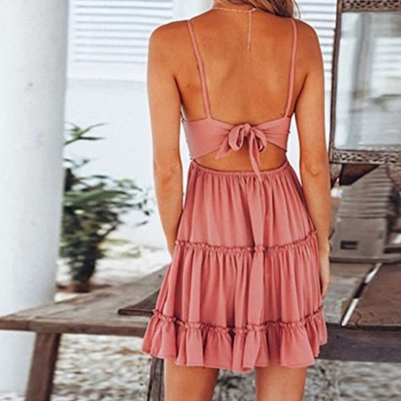 New Boutique Brand Mauve/Pink Boho Swing Mini Dress - Picture 4 of 4
